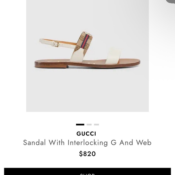 Gucci Beige Leather Slingback Sandals with Signature Web and Gold GG - Picture 2 of 6